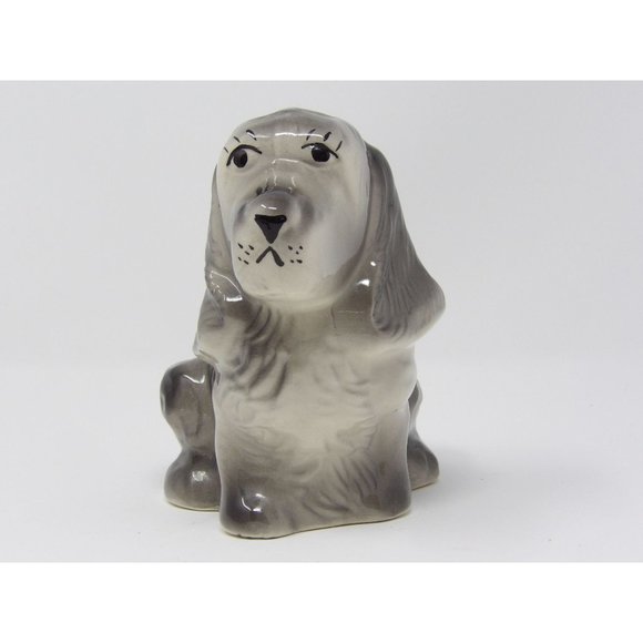 Vintage Ceramic Sitting, Gray Dog Puppy Planter. Unmarked. 5" H x 8" L x 4" W - Picture 1 of 6